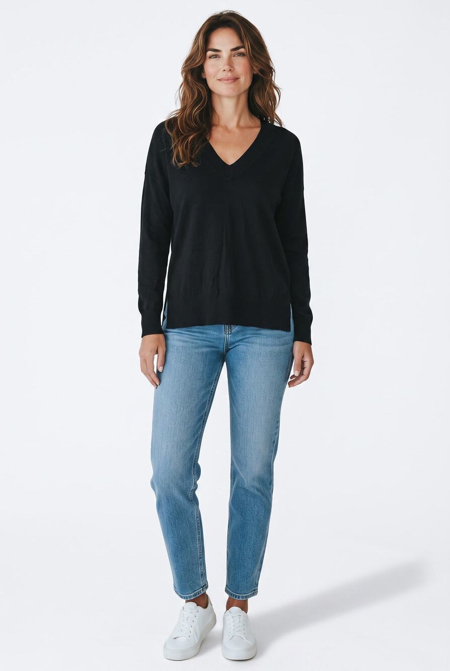 Treasure & Bond XS Black V Neck Long Sleeve Knit Sweater Soft Pullover NWOT Cozy